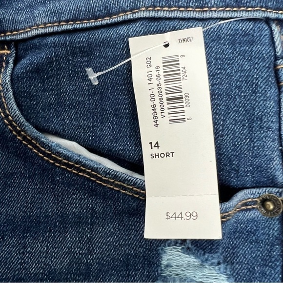 NWT Old Navy Women Power Slim Straight Blue Jeans Sz 14 Short Distressed Stretch - Picture 8 of 16